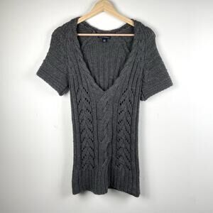 Banana Republic Sweater Women XS Gray Cable Knit Wool Alpaca V-Neck Short Sleeve